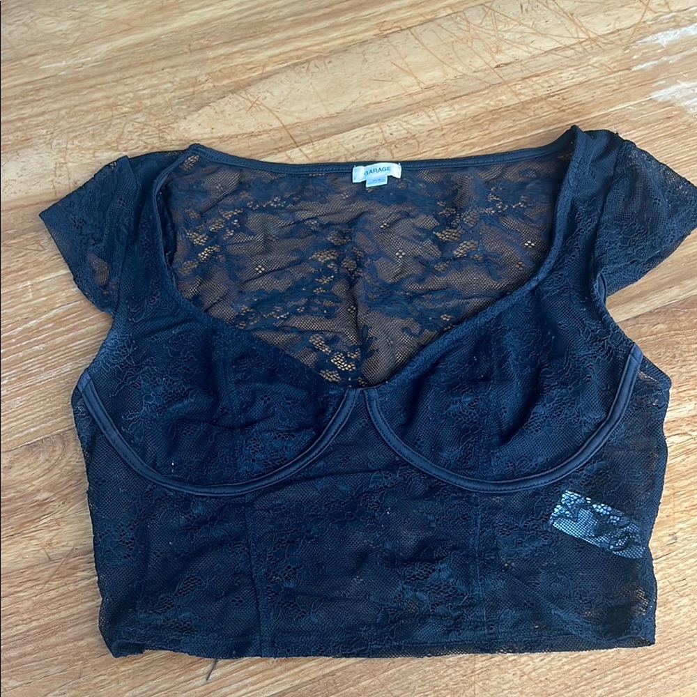 Garage P/S Black Lace Crop Top